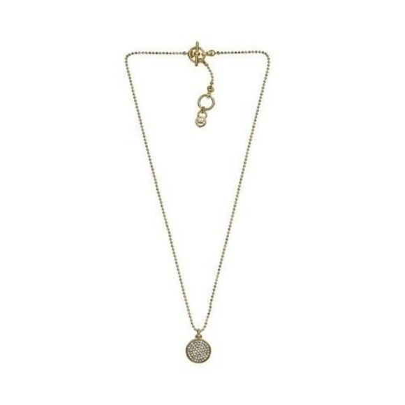 MICHAEL KORS GOLD TONE CHAIN,CRYSTAL PAVE DISK PENDANT NECKLACE - Picture 2 of 5